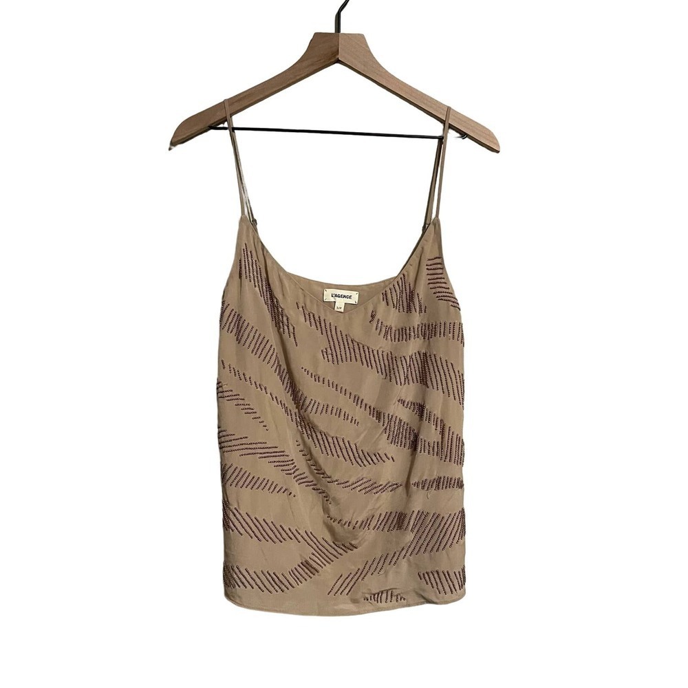 L’AGENCE Cora Tank Taupe Embellished Beaded Cropped Small